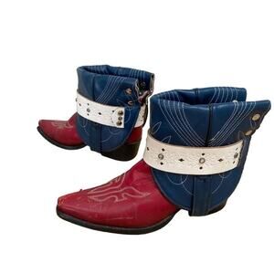 Upcycled Red White Blue Leather Cowgirl Ankle Boots Spats Women’s 6